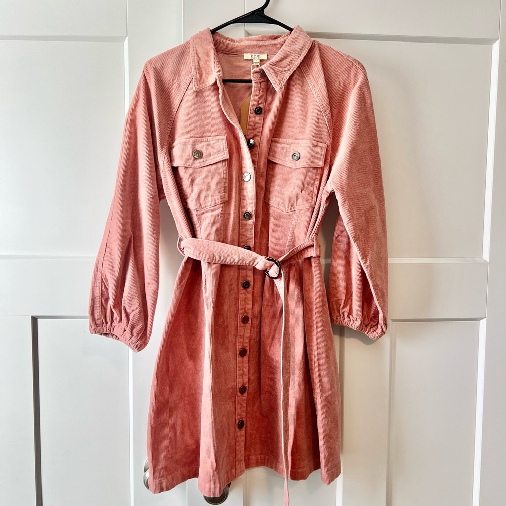 Kori Pink Corduroy Utility Jacket with matching belt
